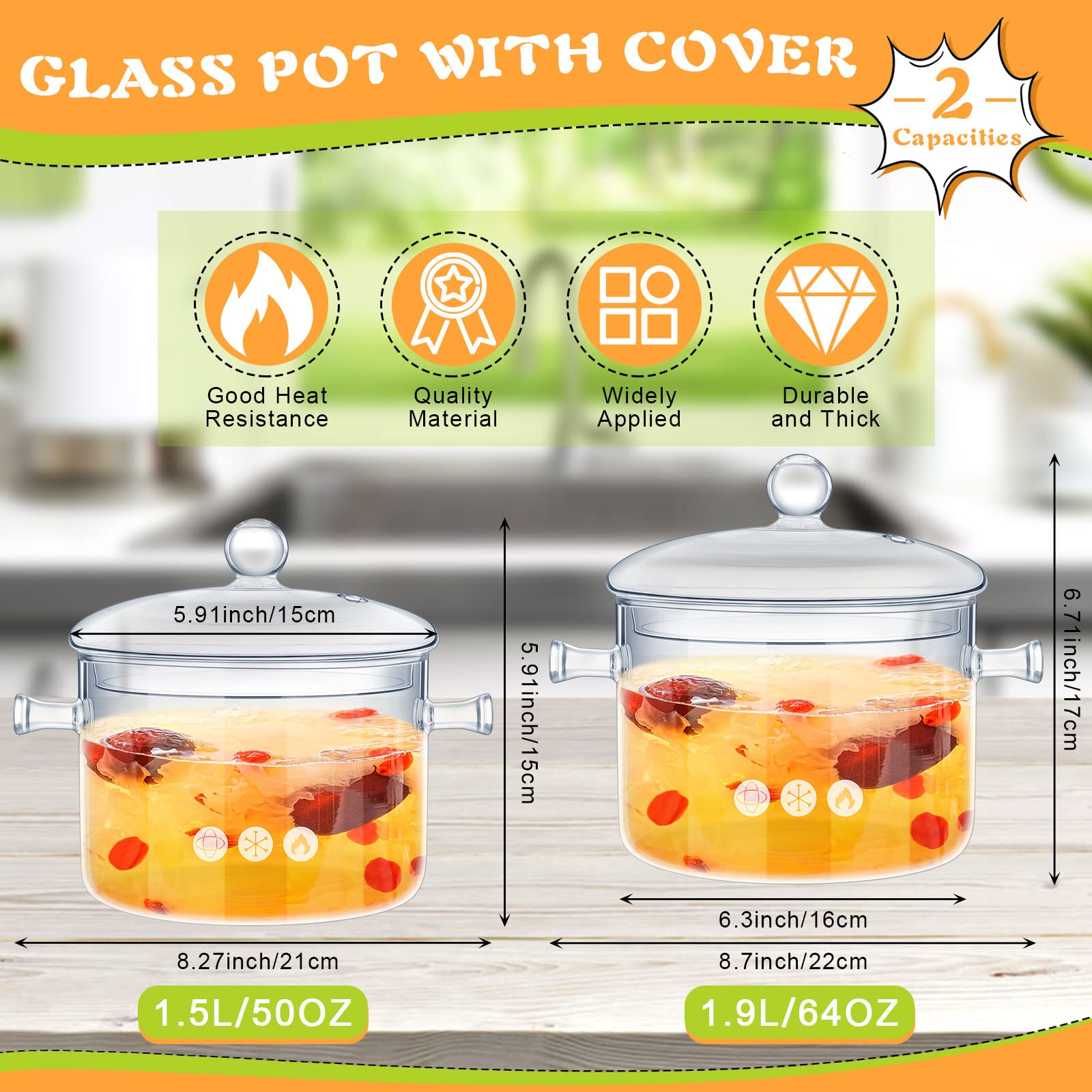 Zubebe glass saucepan 1.9L with lid ideal for simmering sauces.