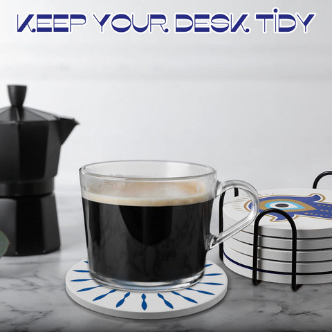 Holder in use on a kitchen counter keeping coasters tidy