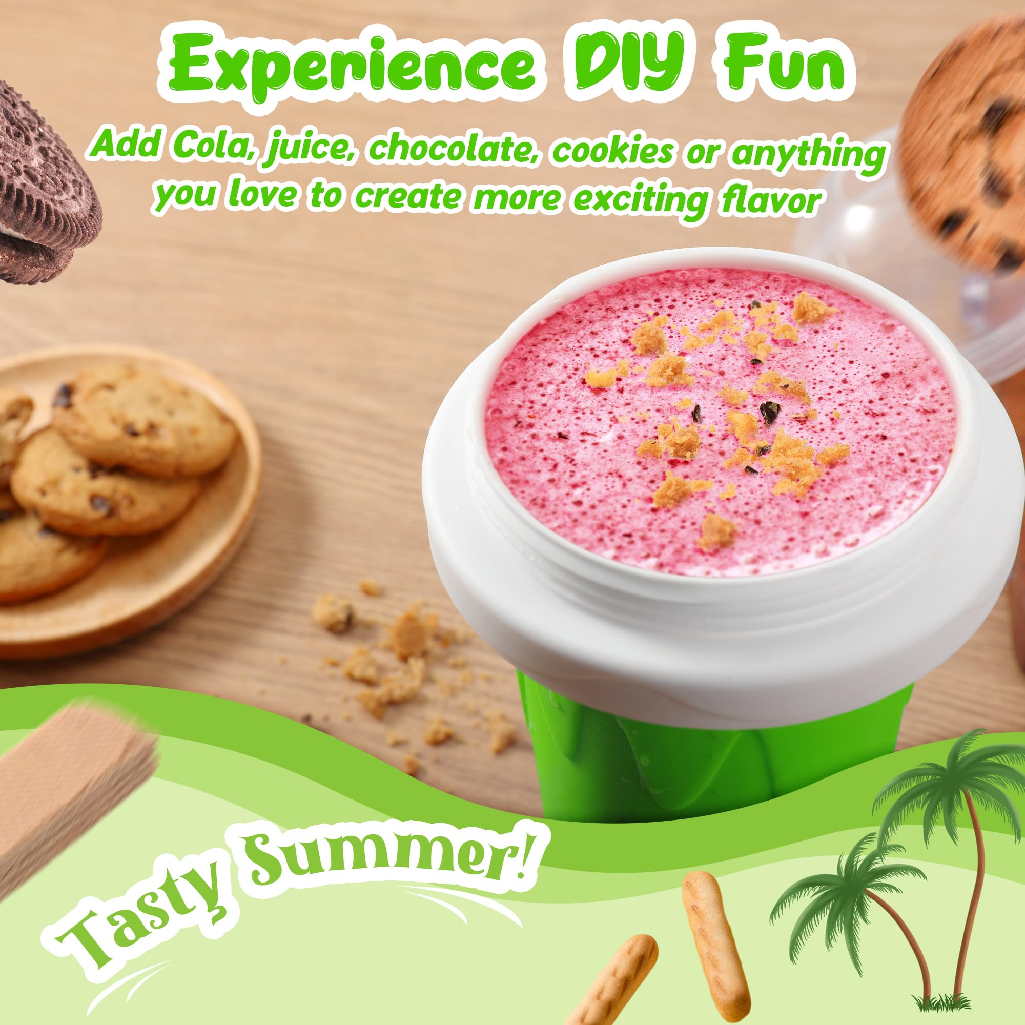 ZUGM Magic Squeeze Slushy Cups customizable flavors for juice and soda slushies.