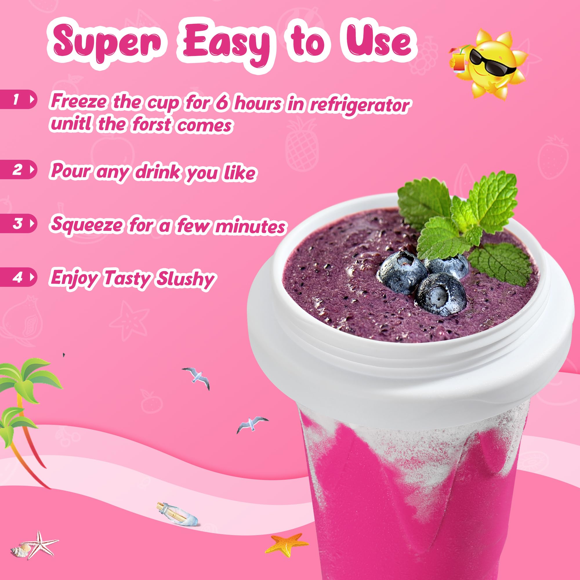 ZUGM Magic Squeeze Slushy Cups in-use showing easy squeezing for icy beverages