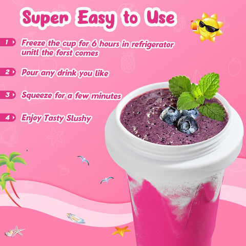 ZUGM Magic Squeeze Slushy Cups in-use showing easy squeezing for icy beverages