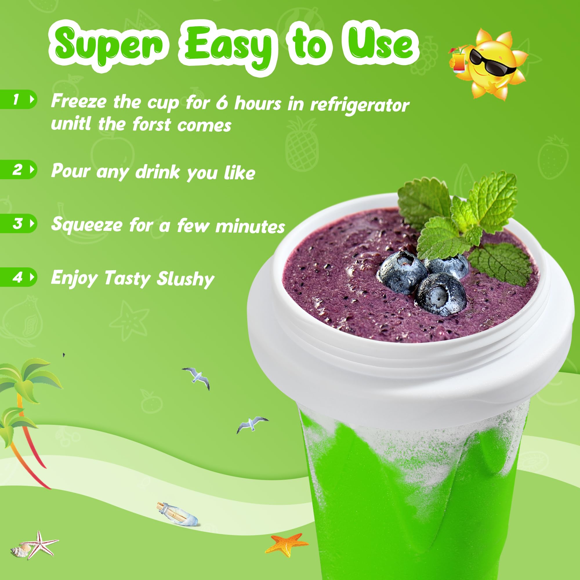 ZUGM Slushie Cup freeze-in-fridge step enabling quick slushy prep.