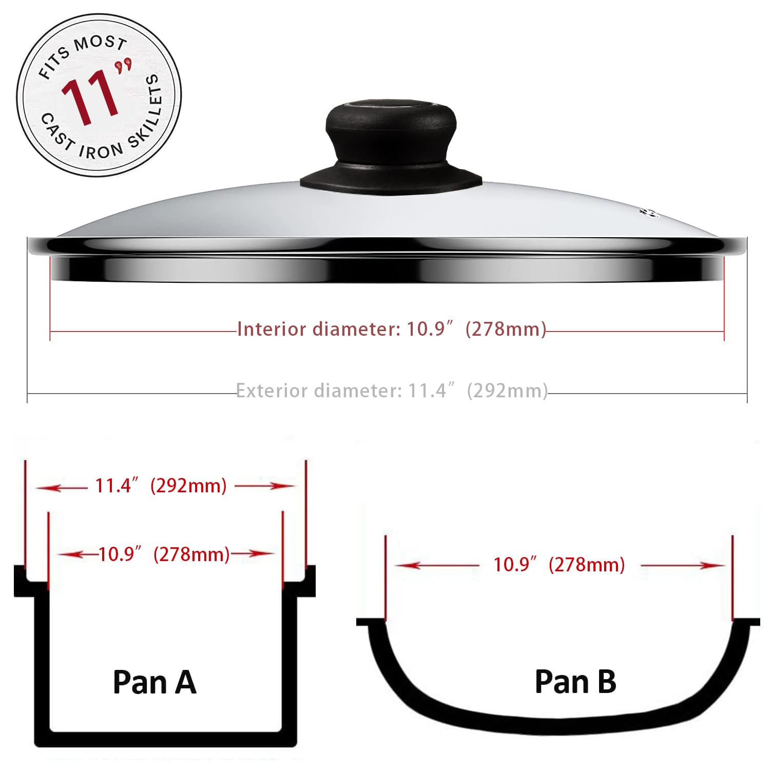 ZUIHUI lid with tempered glass and stainless rim for durability