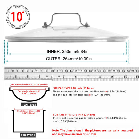 ZUIHUI lid with inner 9.84 and outer 10.39 inch diameters.