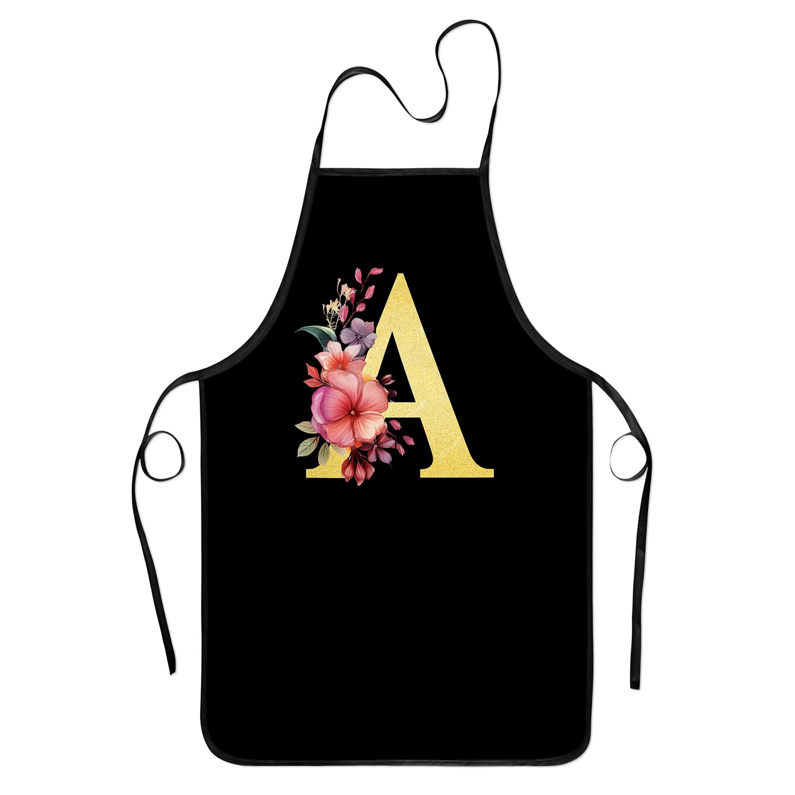 Zukmvuh floral monogrammed apron front view for women, stylish cooking protection
