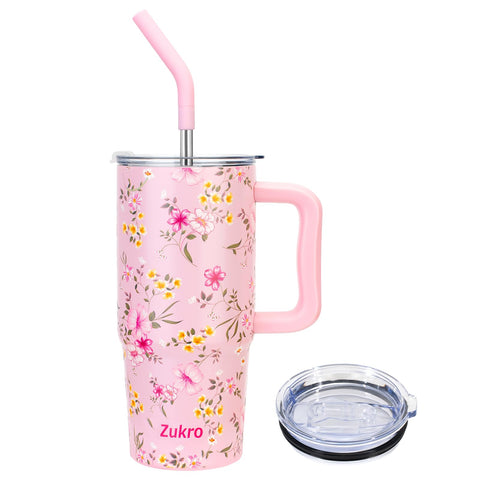 Zukro 24 oz tumbler with handle and straw showing floral pattern for easy daily hydration