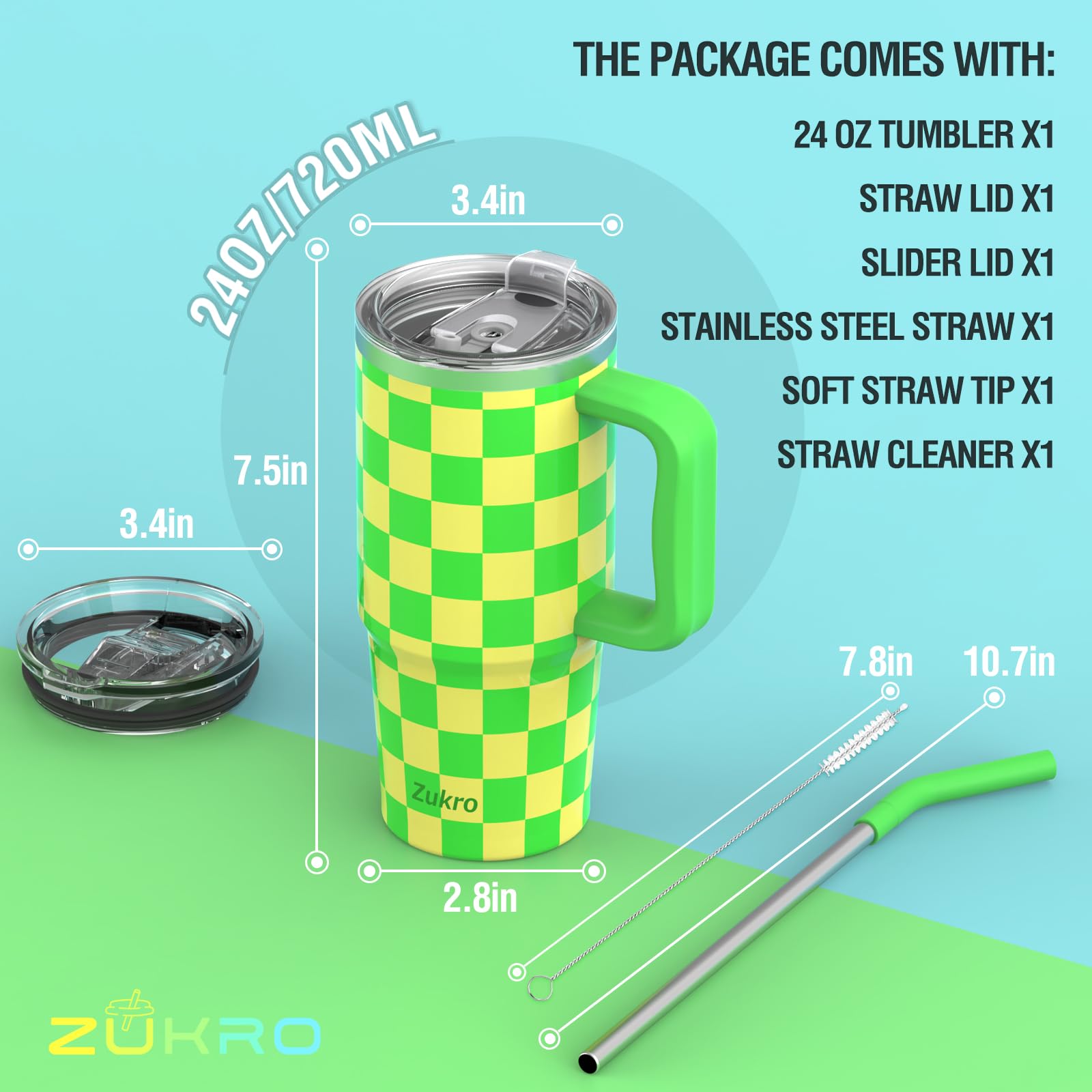 Zukro tumbler's slim base fits most cup holders for portable use