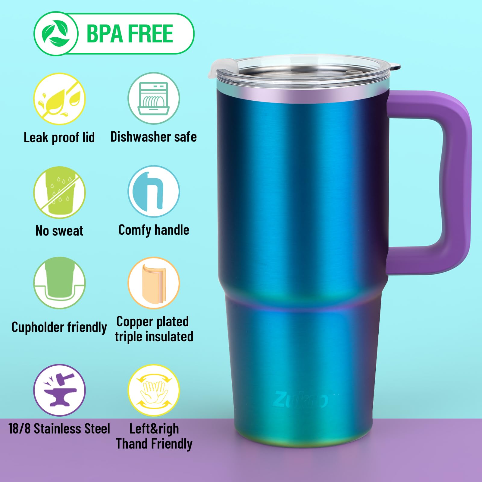 Zukro 24 oz tumbler triple-wall insulation keeps drinks hot or cold longer