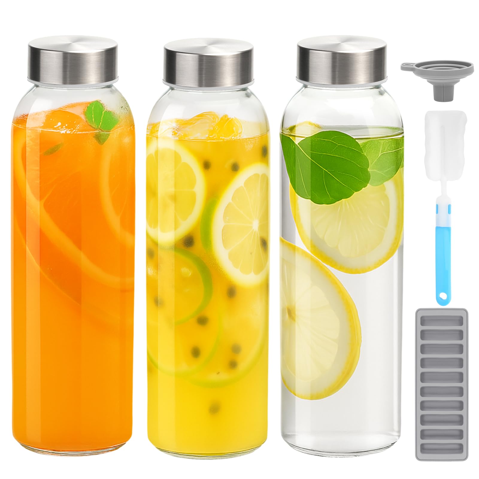 Zukro 24 oz glass bottle with airtight lid showing clear glass and leak-proof design.