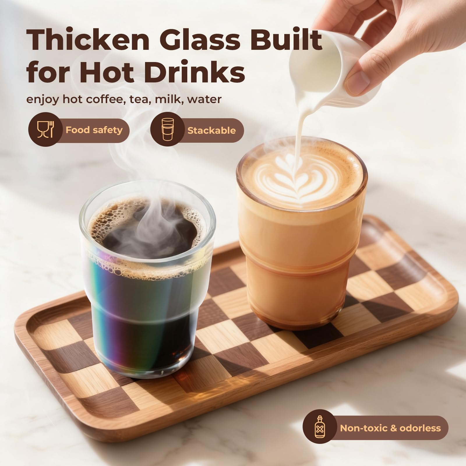 Zukro amber 13oz glass coffee cup with straw for on-the-go beverages.