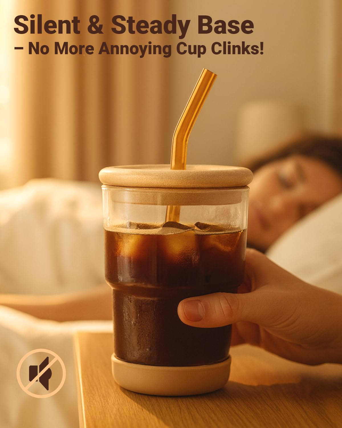 Zukro bamboo lid with silicone seal on the cup for splash-free use.