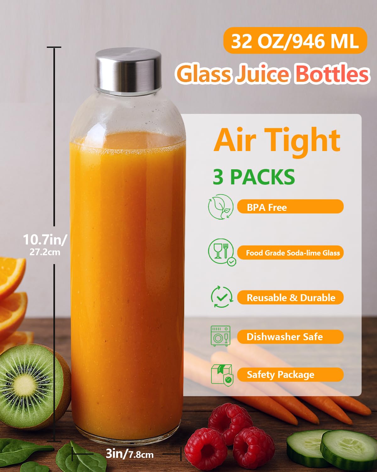 Zukro clear glass bottle shows juice colors for juicing or infused water.