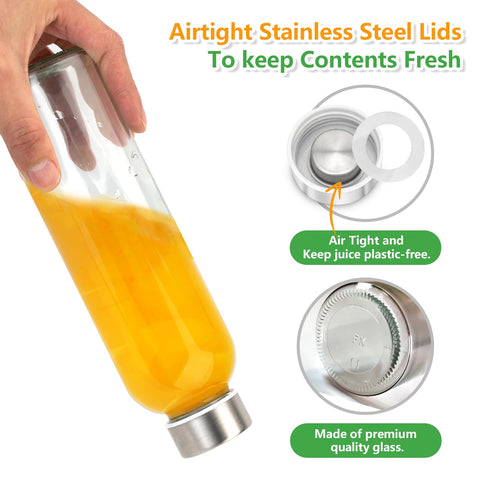 Zukro glass bottle held in hand highlighting slim portable design.