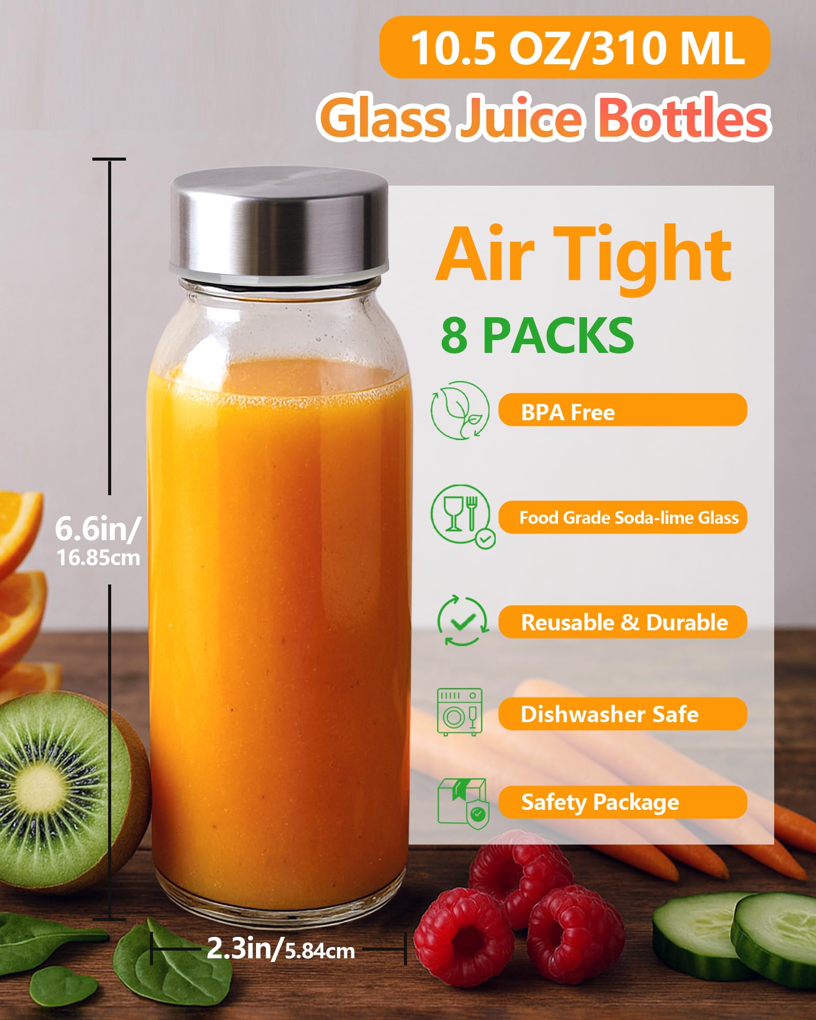 Zukro clear glass bottles showing clean visibility for juices or milk
