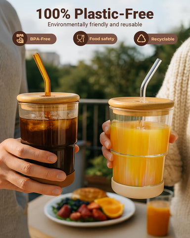 Zukro glass straw included for a plastic-free sipping experience.