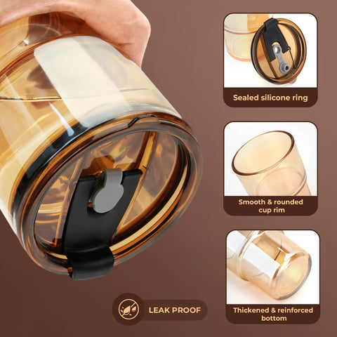 Zukro wide-mouth glass tumbler shown for easy filling and cleaning.