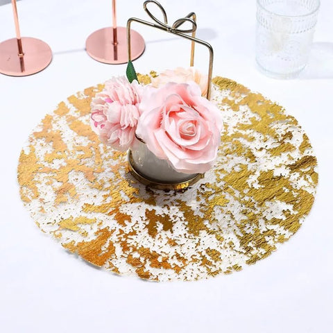 Zulaniu gold mesh placemats, round 13 inch, ideal for elegant party tables.