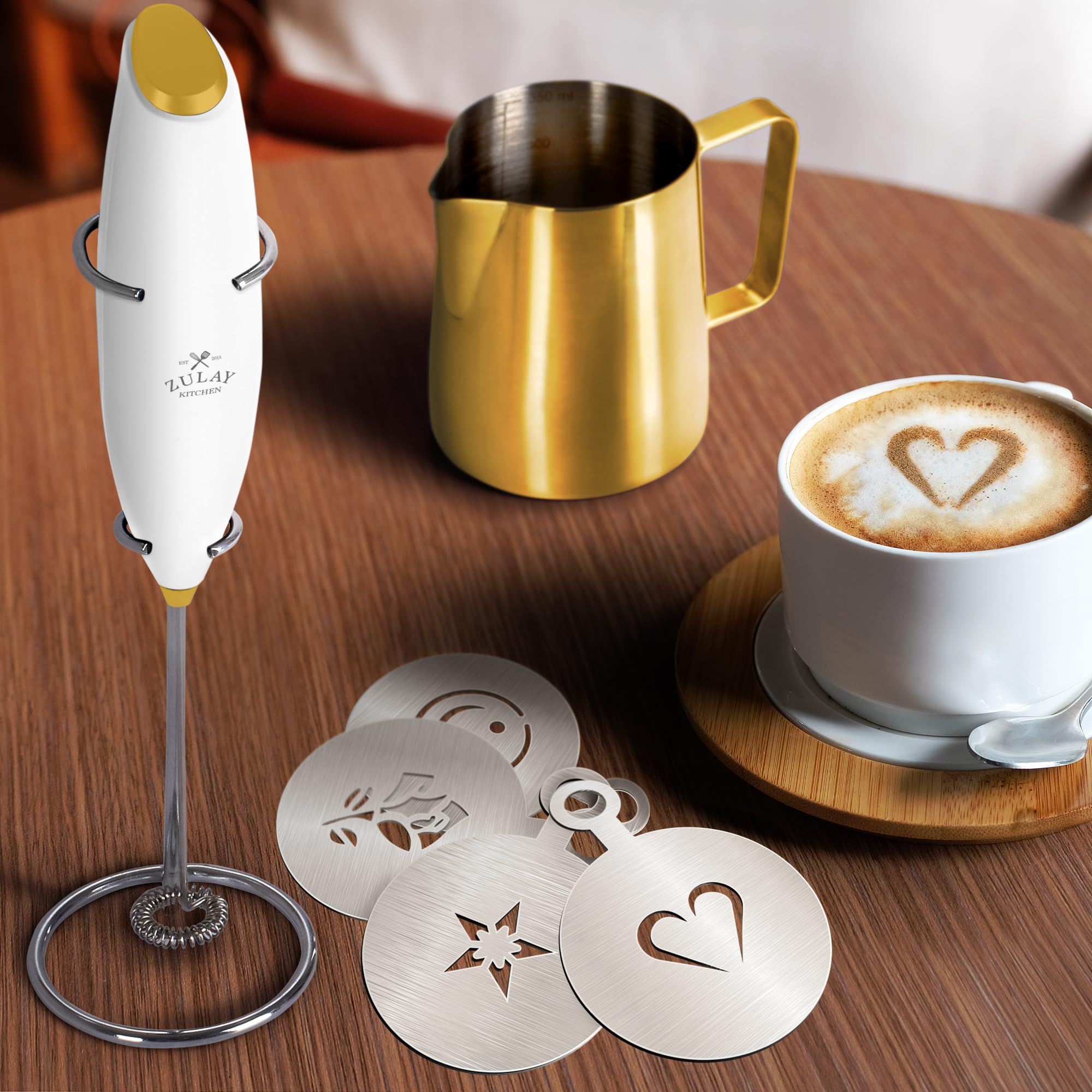 Zulay 13,000 RPM motor delivers silky microfoam for lattes and cappuccinos.