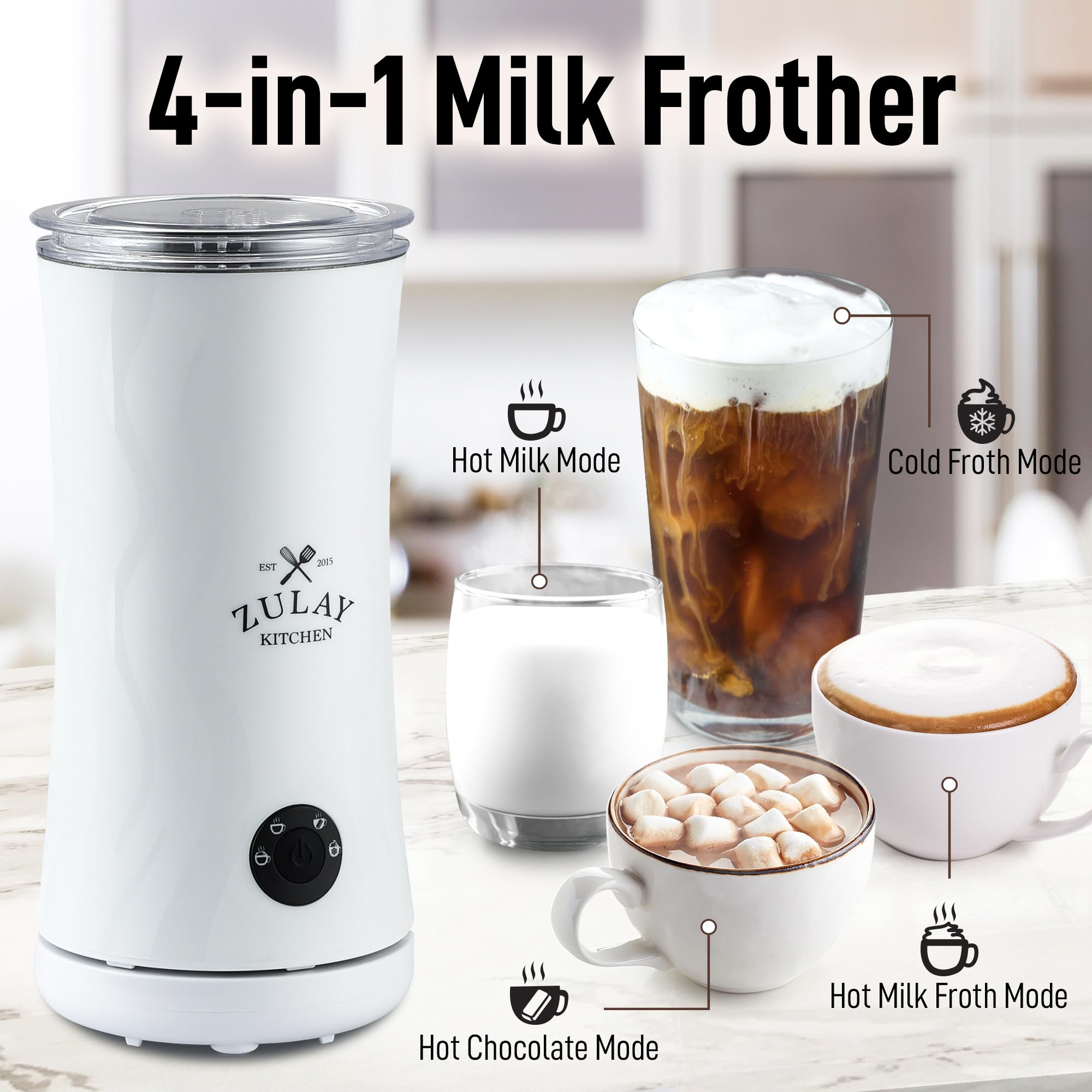 Zulay Kitchen 4-in-1 frother cold foam for refreshing iced drinks