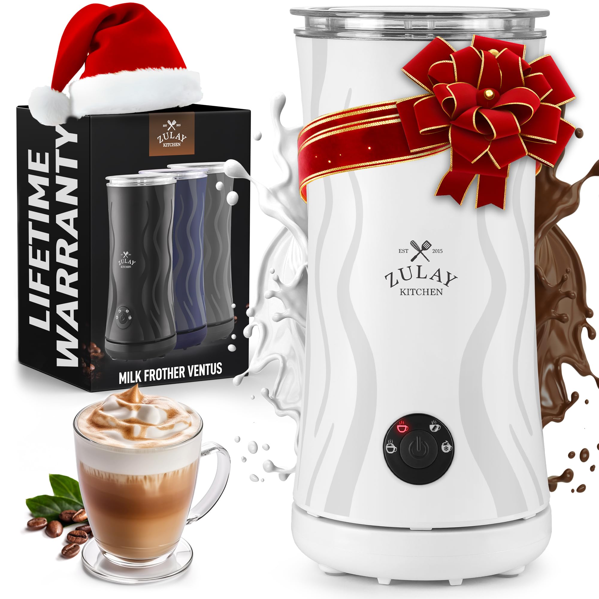 Zulay Kitchen 4-in-1 frother hot foam for silky latte foam