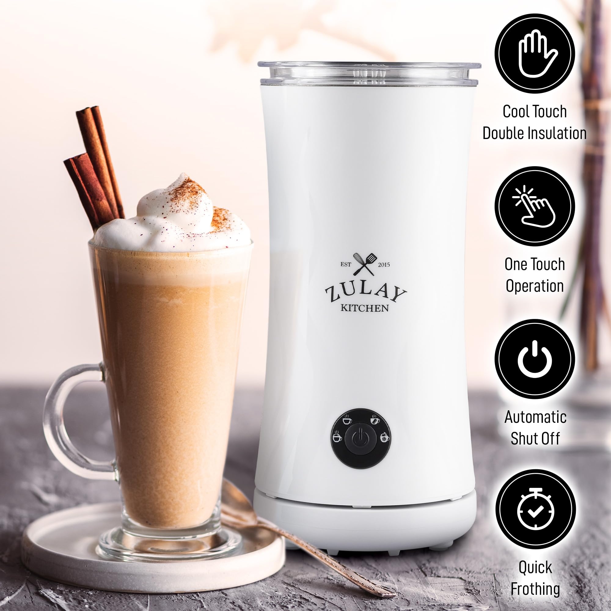 Zulay Kitchen 4-in-1 frother heats milk to even temperature