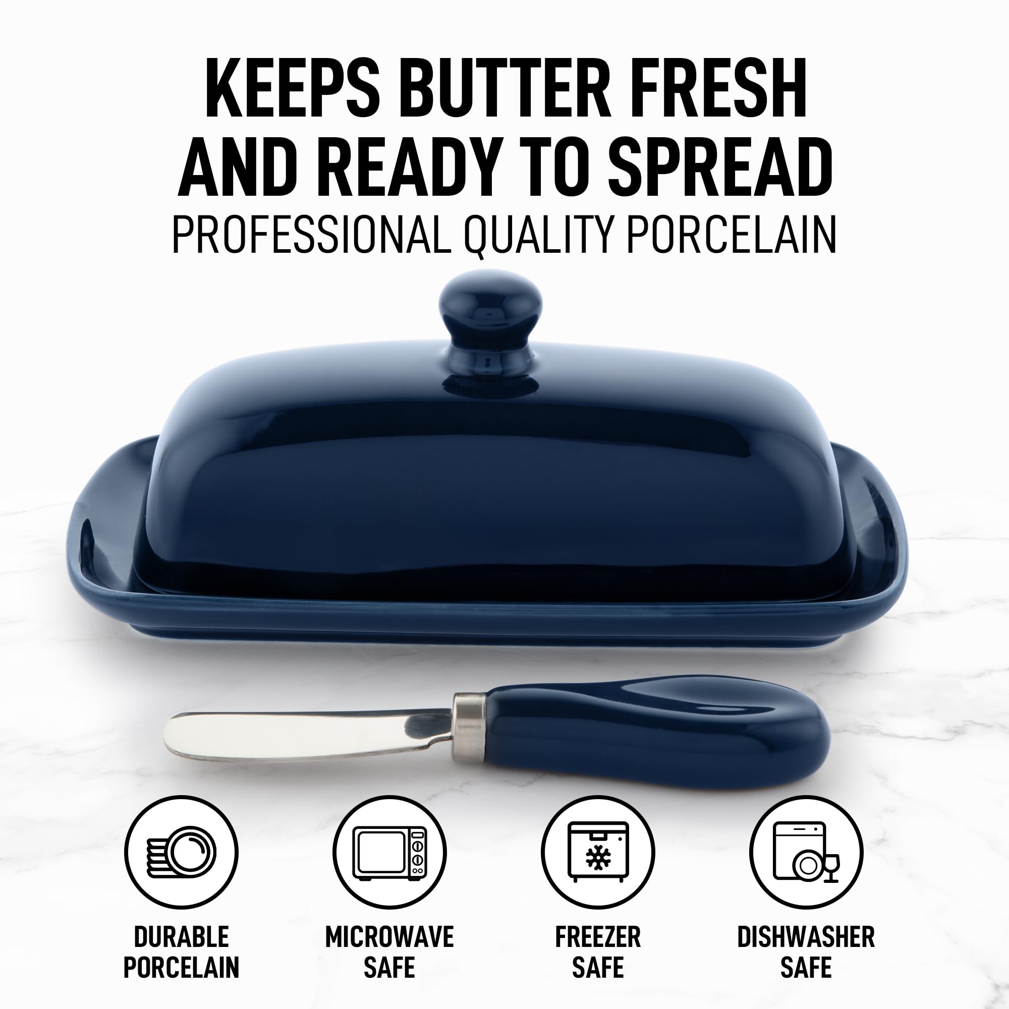 Zulay Butter Dish base in porcelain white stores butter at ideal room temperature