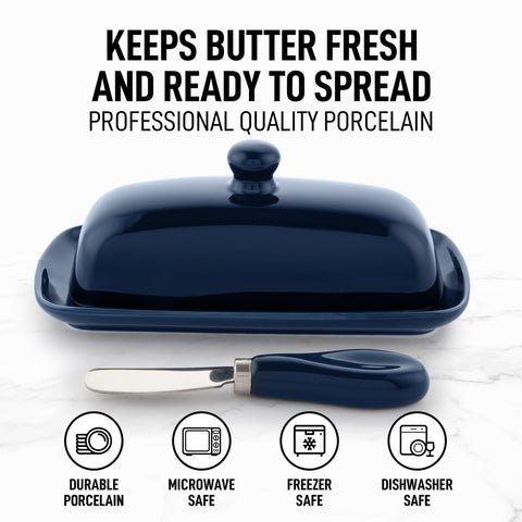Zulay Butter Dish base in porcelain white stores butter at ideal room temperature