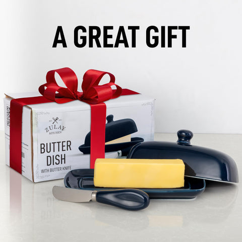 Zulay Butter Dish on countertop for effortless butter access