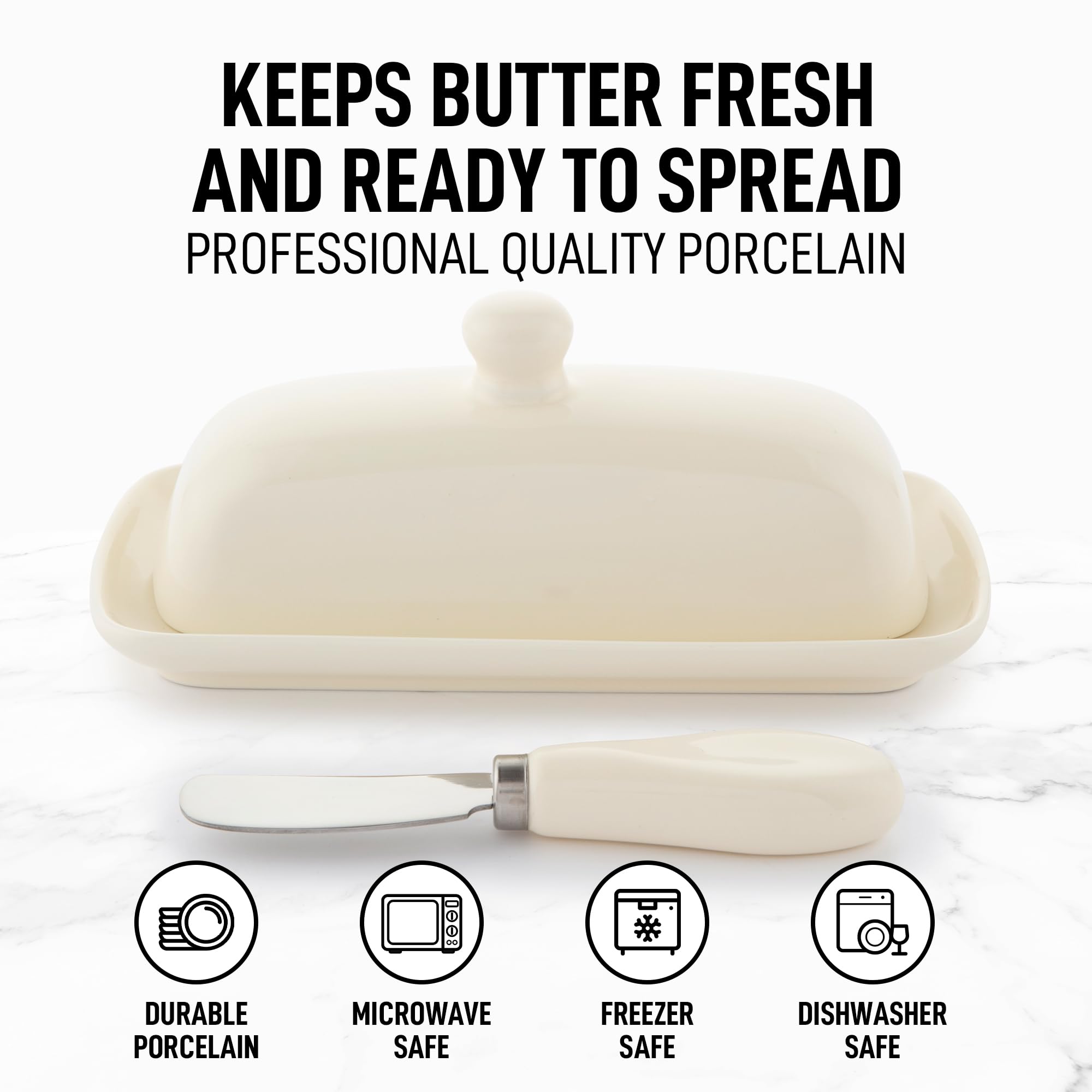 Zulay Butter Dish knob handle closeup shows easy lifting without mess