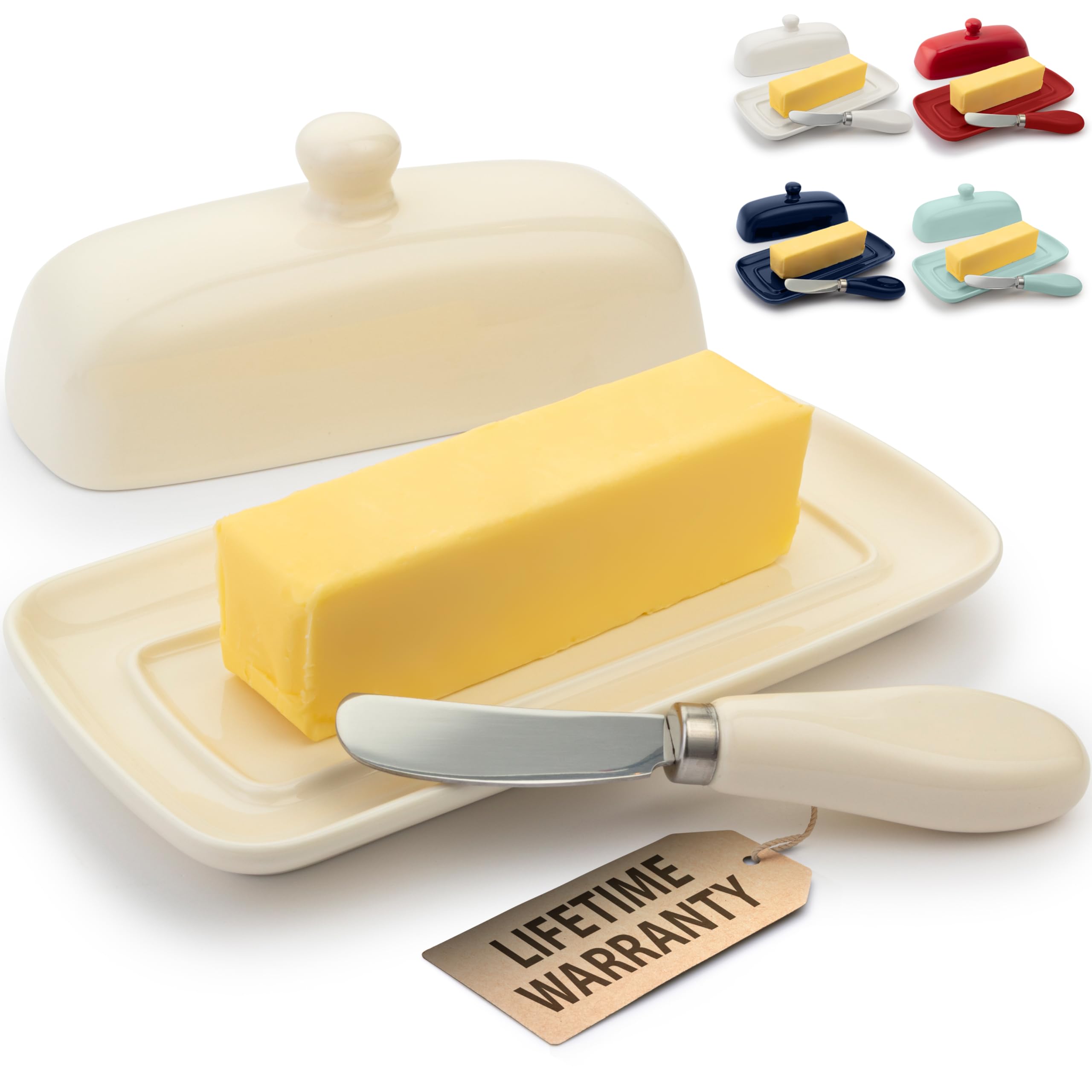 Zulay Butter Dish with Lid on porcelain white keeps butter fresh and handy