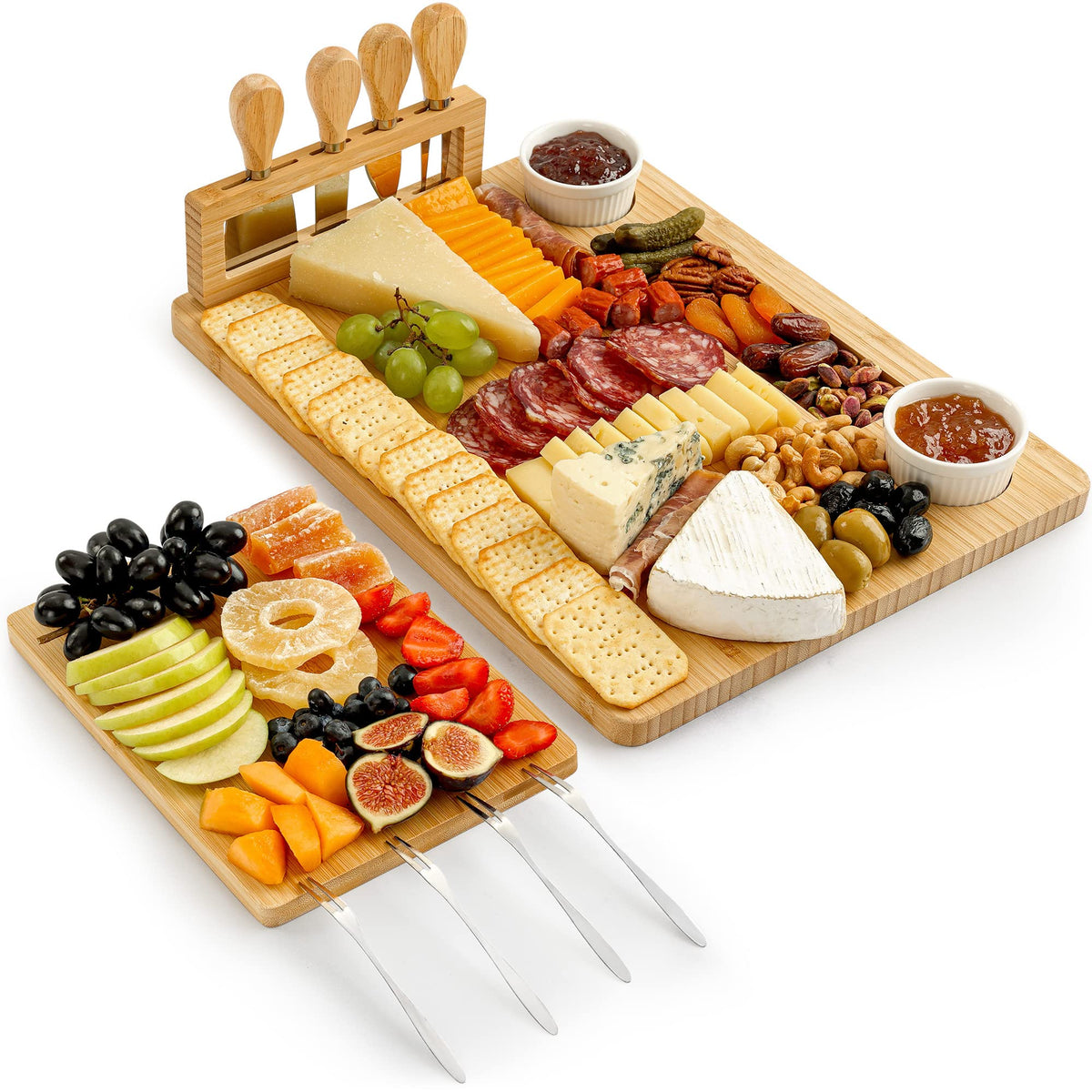 Zulay Charcuterie Board Large main display showing natural bamboo craftsmanship for elegant entertaining.