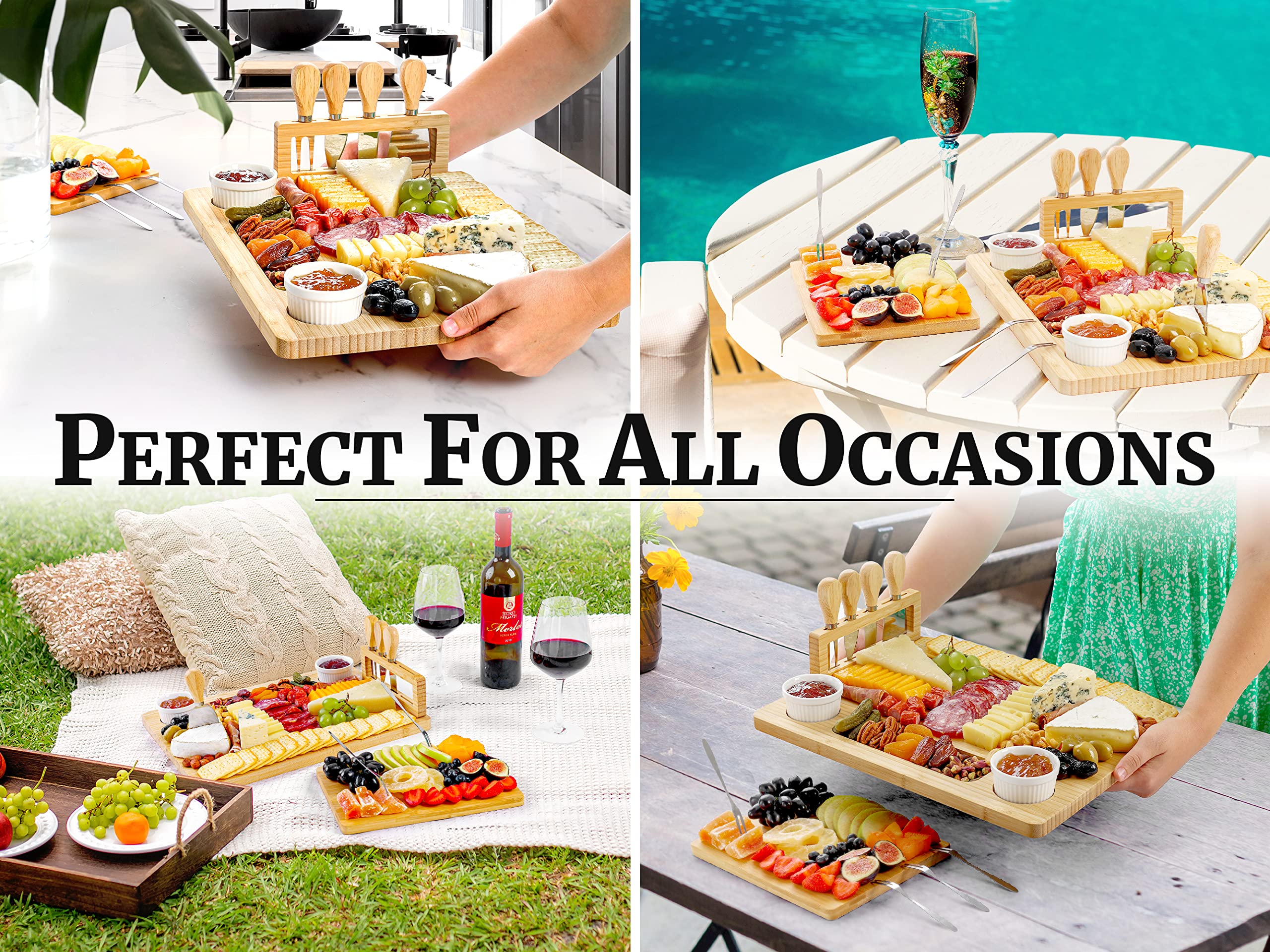 Zulay Charcuterie Board Large wood texture highlighting eco-friendly design for hosting.