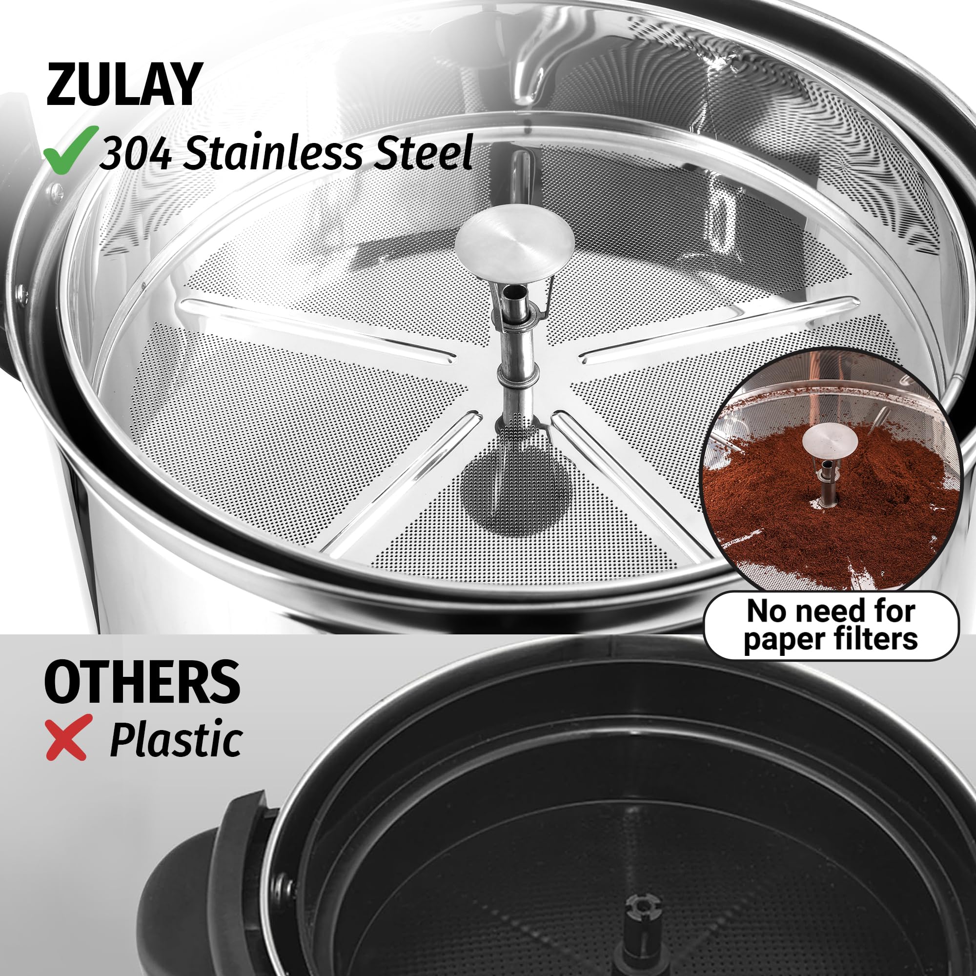 Zulay coffee urn showing double-wall insulation and durable steel construction