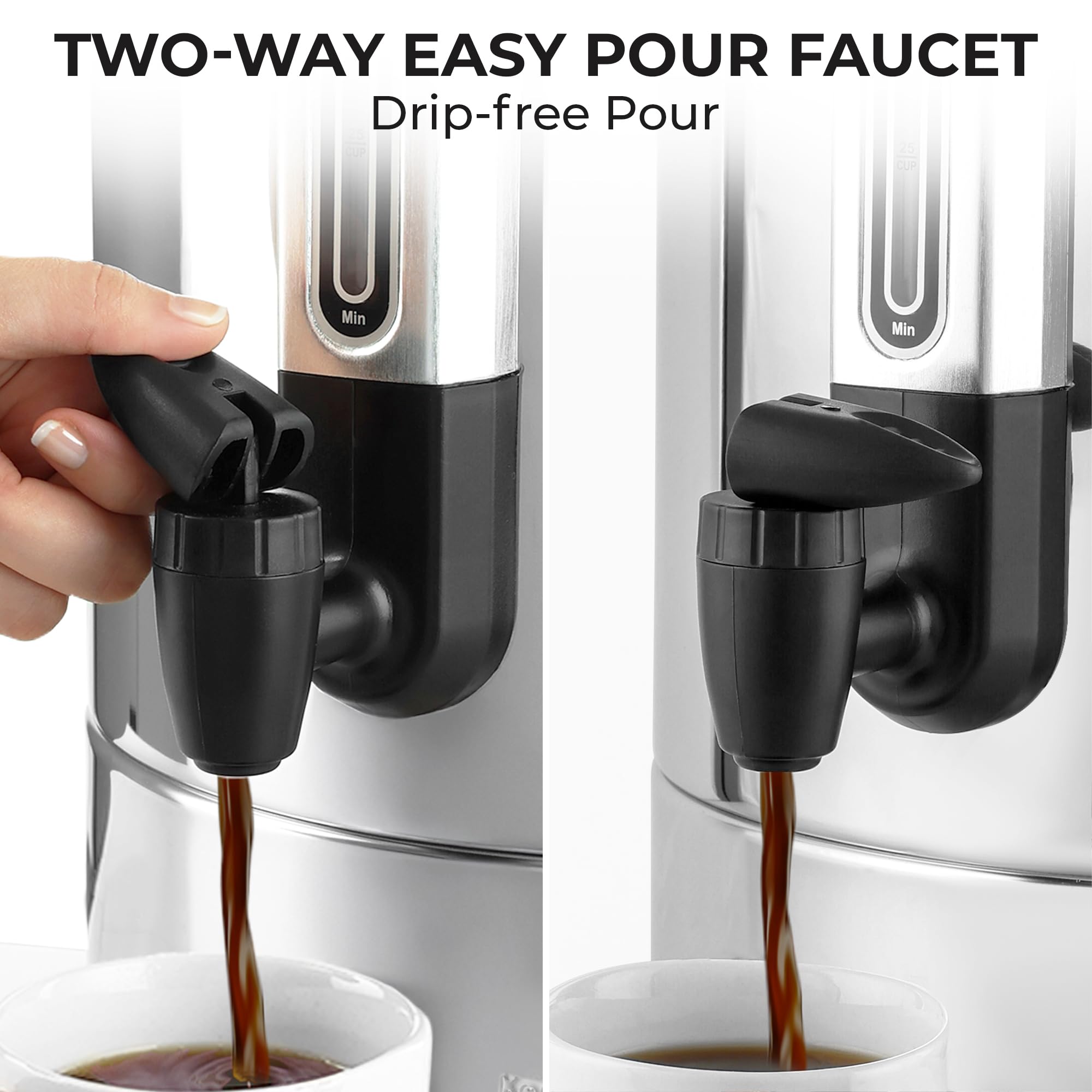 Zulay urn heat and warm indicator lights when coffee is ready