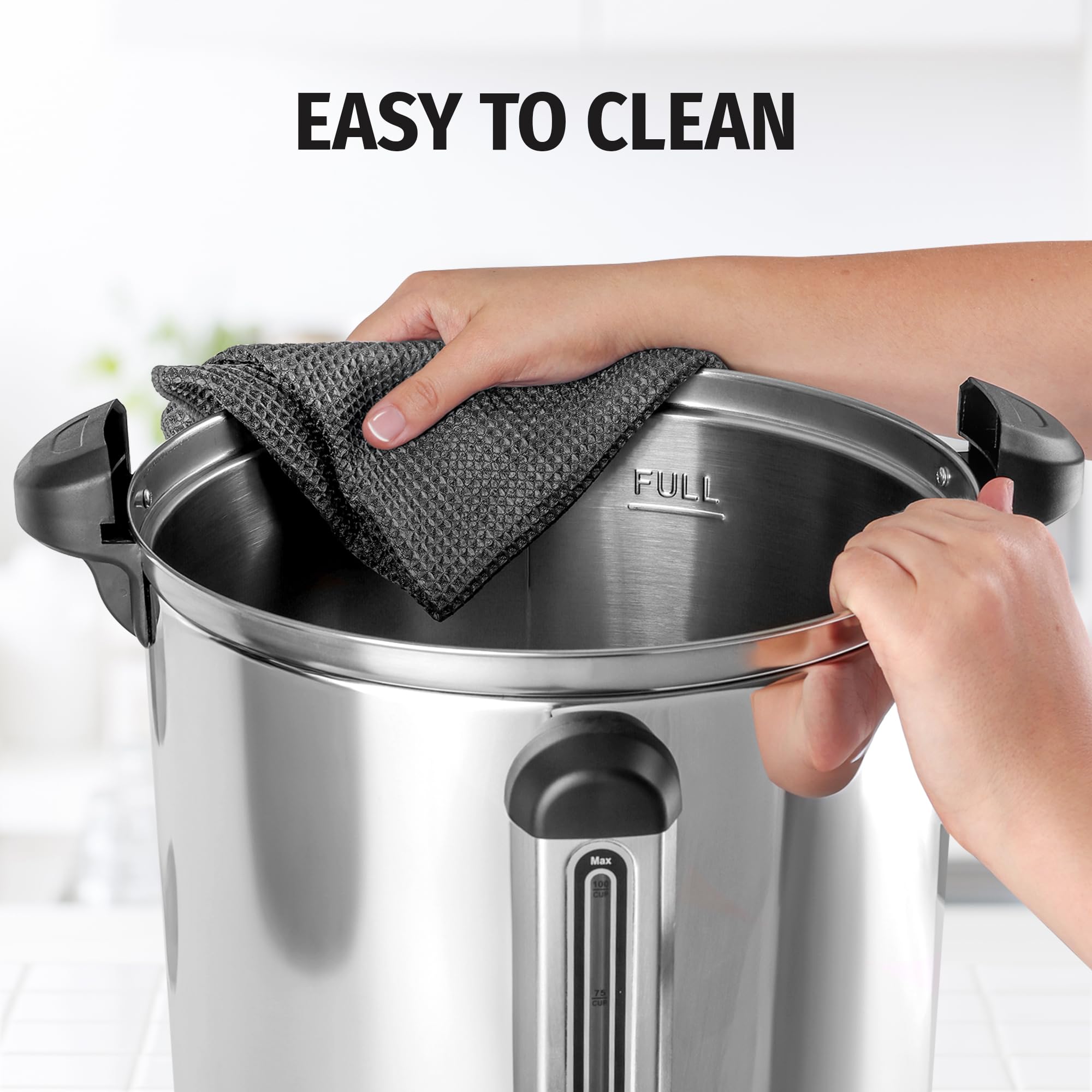 Zulay 100-cup coffee urn in a catering setup for events