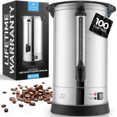 Zulay Commercial 100-Cup Coffee Maker front view with double-wall insulation for heat retention