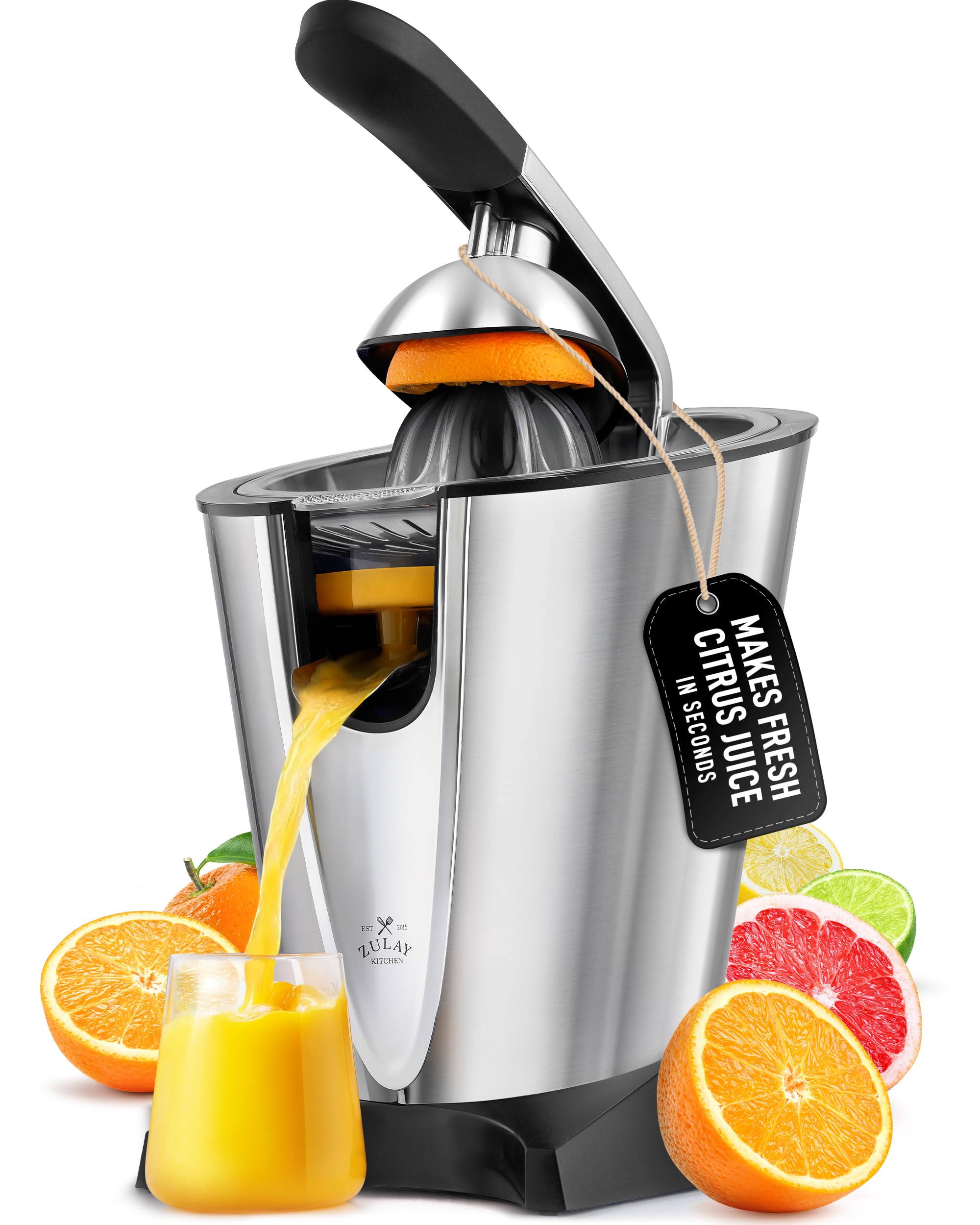 Zulay Electric Citrus Juicer top view highlighting compact design for countertop convenience.