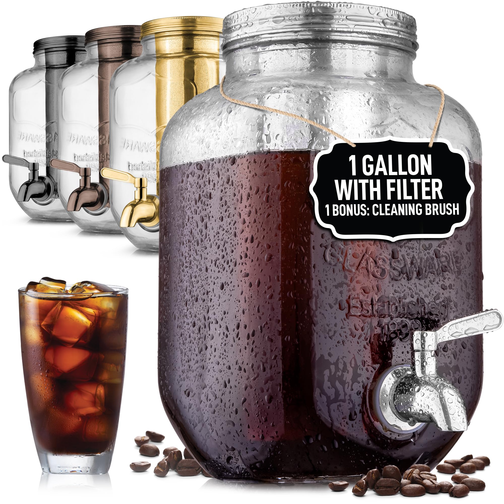 Zulay Kitchen 1-gallon cold brew pitcher with durable glass for fresh coffee at home
