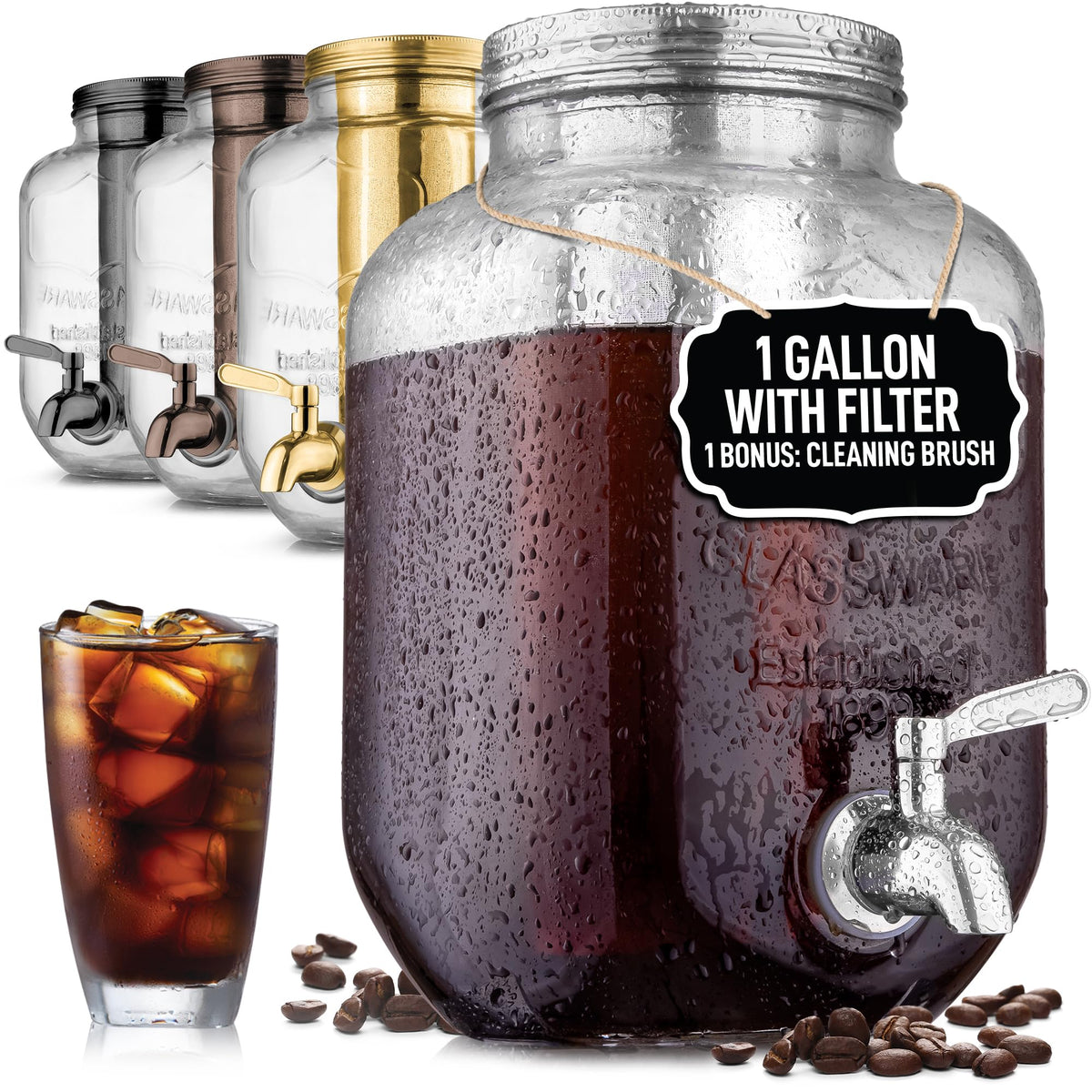 Zulay Kitchen 1-gallon cold brew pitcher with durable glass for fresh coffee at home