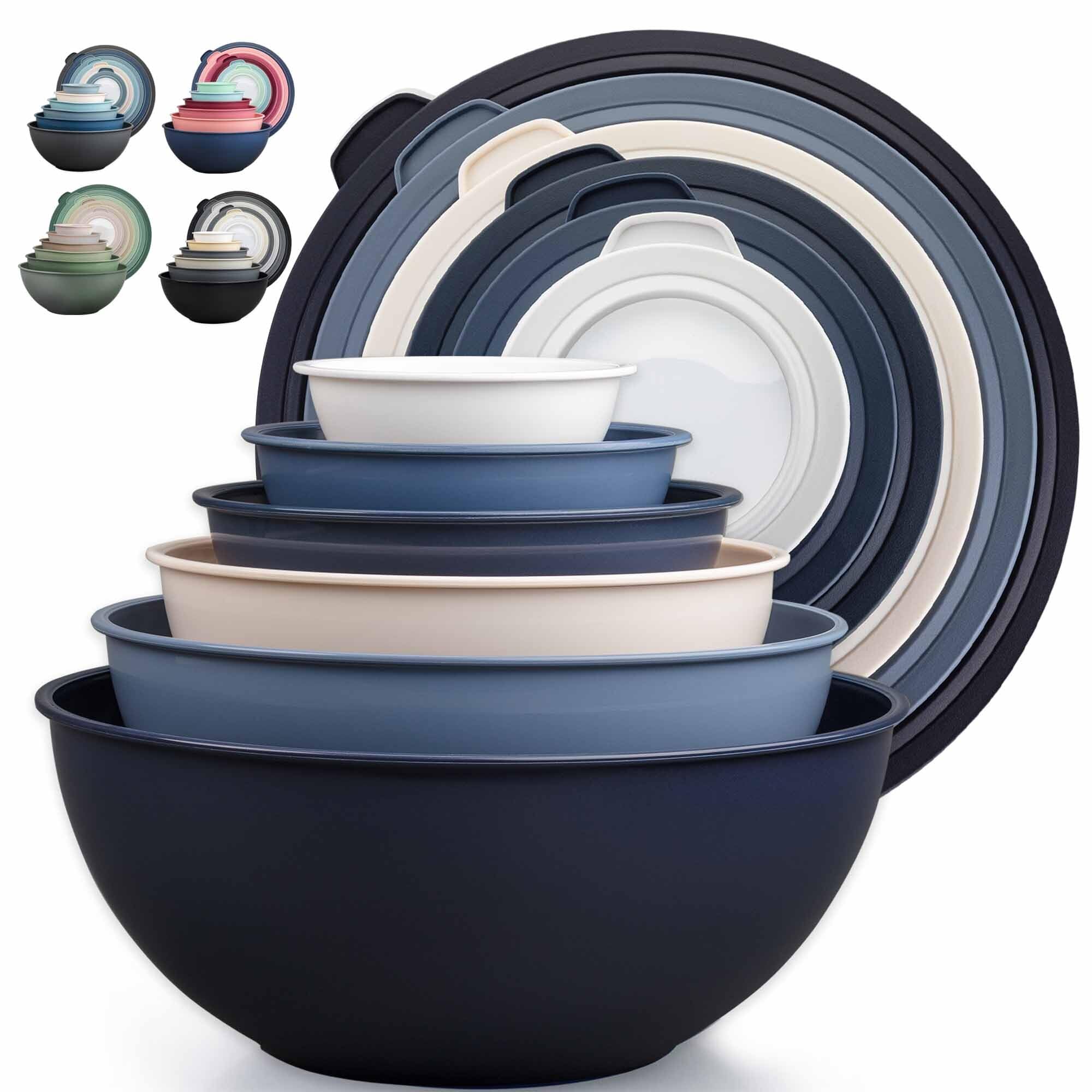 Zulay Kitchen 12-piece mixing bowls with navy ombre and leak-proof lids for versatile prep.