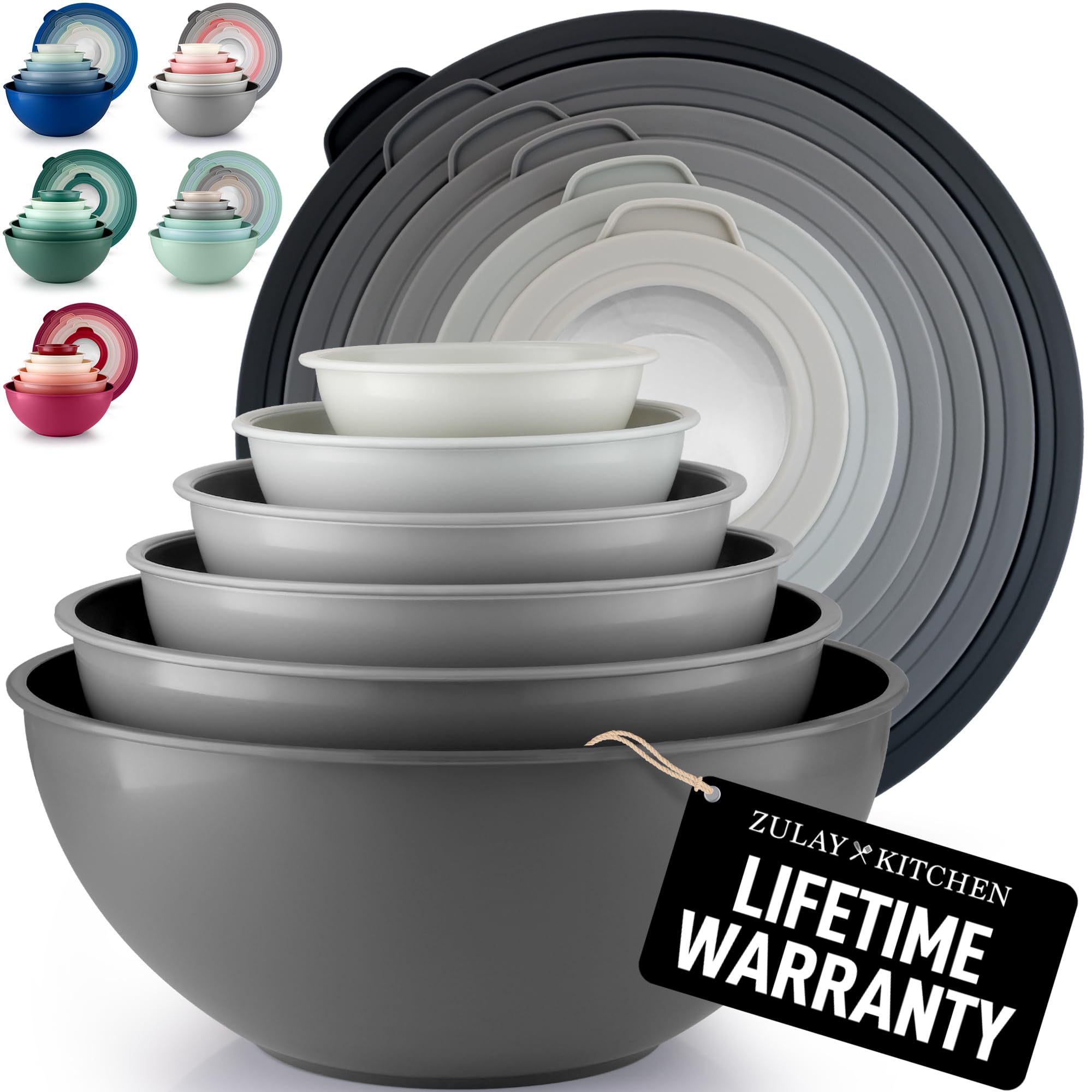 Zulay Kitchen 12-piece nesting bowls with colorful lids for compact storage.