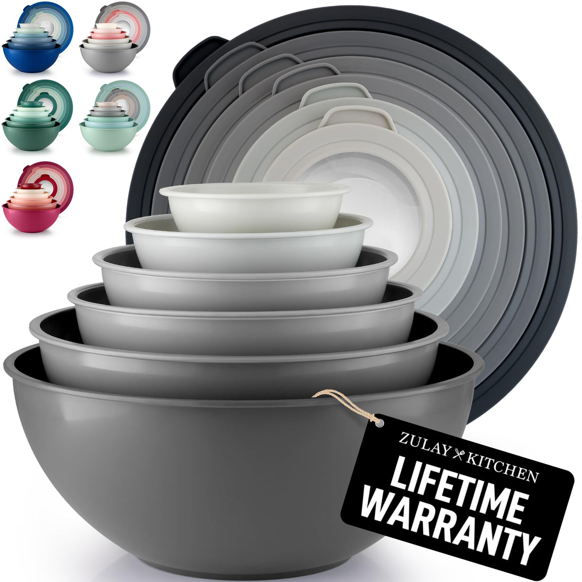 Zulay Kitchen 12-piece nesting bowls with colorful lids for compact storage.