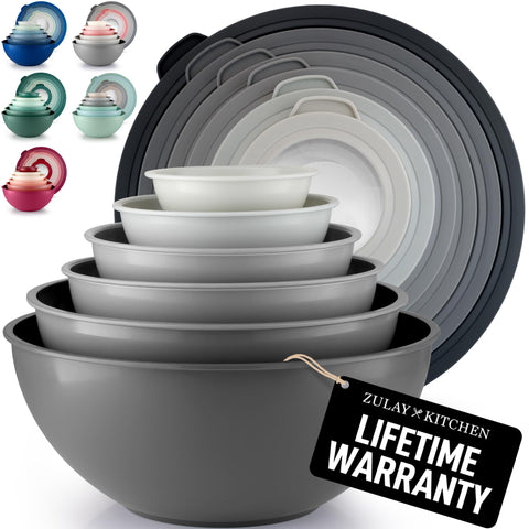 Zulay Kitchen 12-piece nesting bowls with colorful lids for compact storage.
