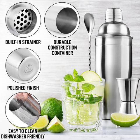 Zulay Kitchen 24oz shaker with muddler and spoon for easy muddling.