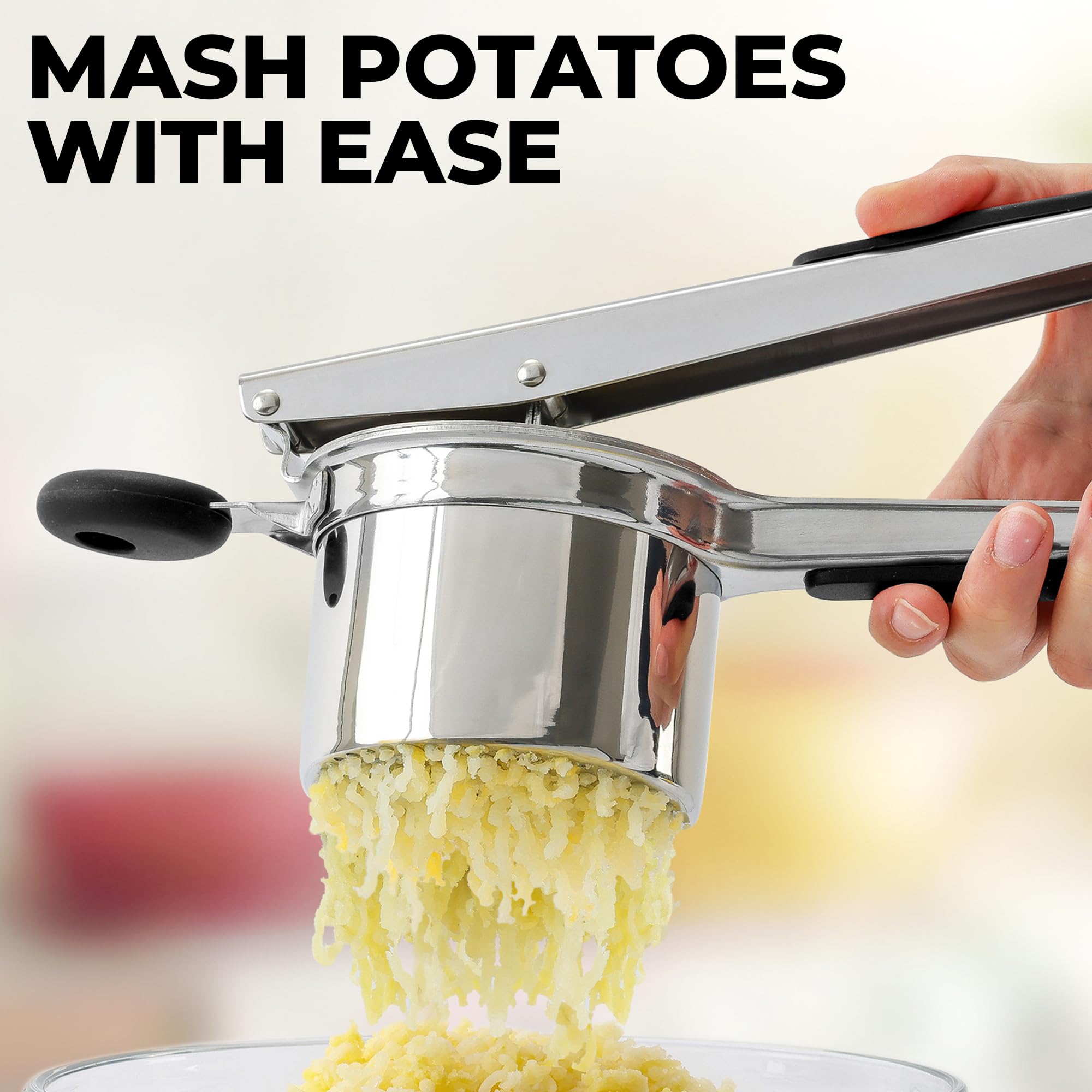 Zulay Kitchen three interchangeable discs for fine, medium, and coarse mash textures.