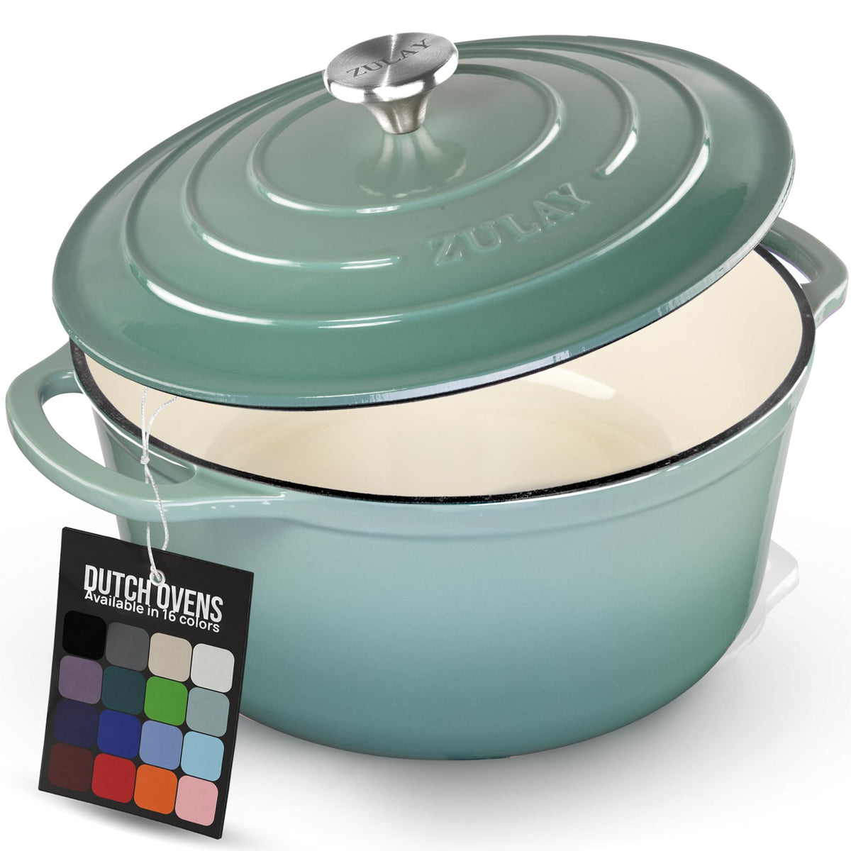 Zulay Kitchen 6-quart enameled Dutch oven front view, showing even heat for home cooking