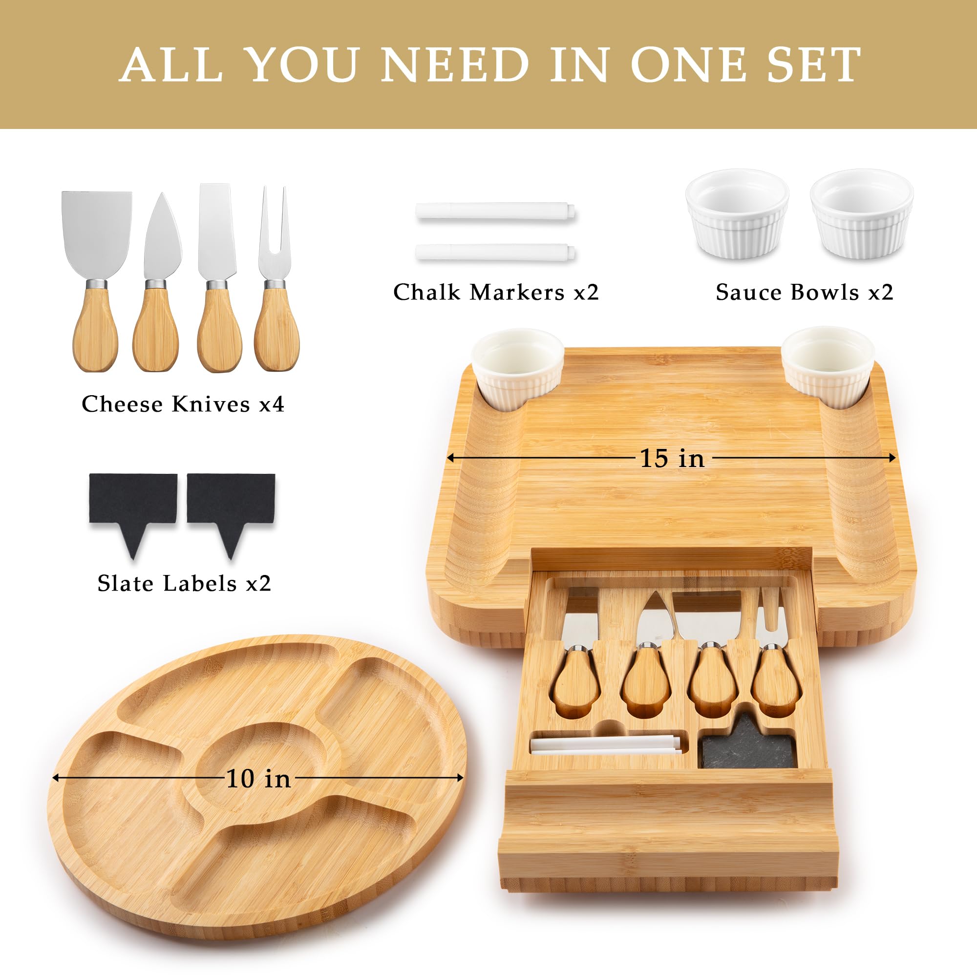 Zulay Kitchen bamboo board with hidden tray open showing organized utensils.