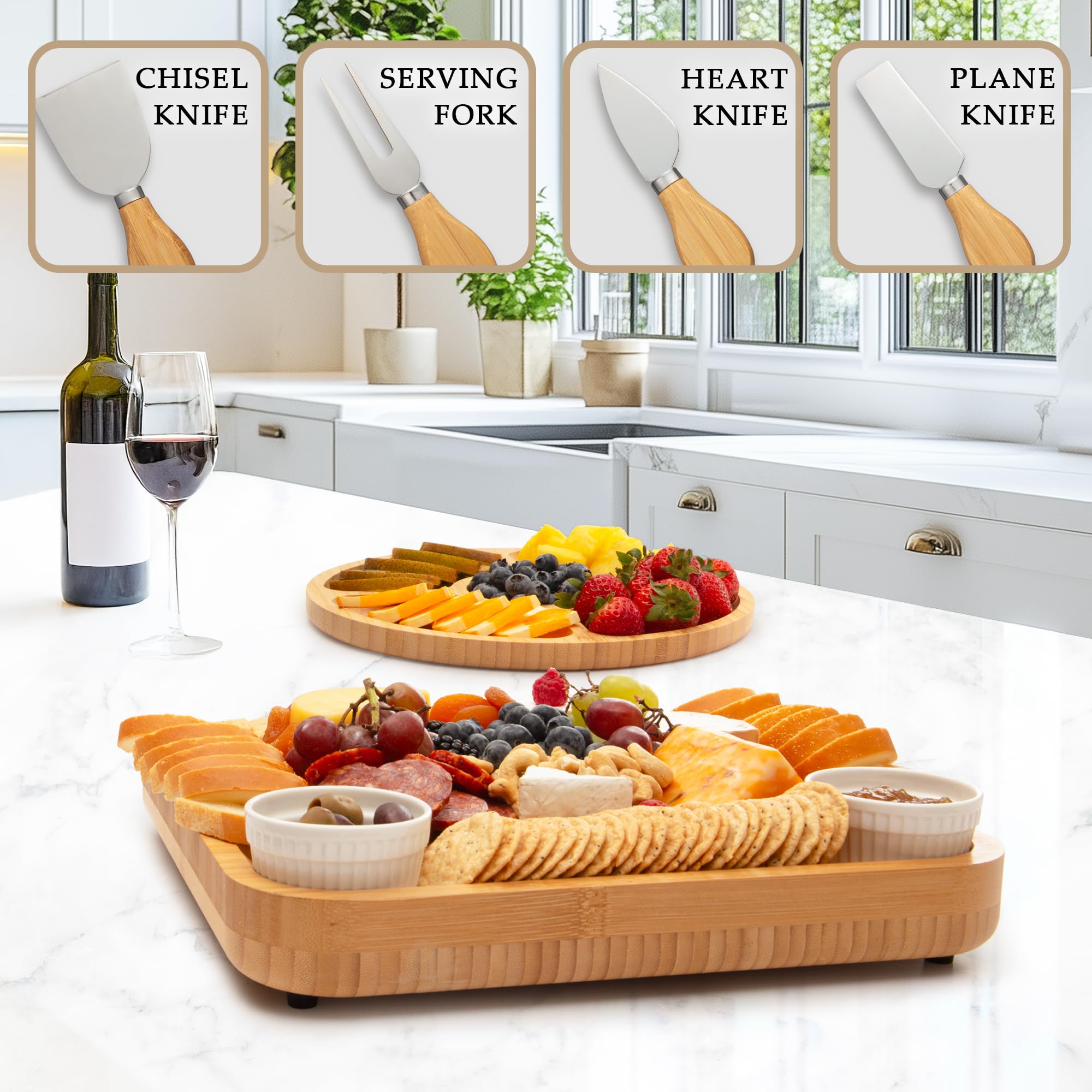 Zulay Kitchen charcuterie board includes a cheese pairing guide for ideas.