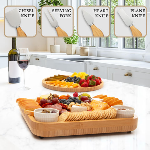 Zulay Kitchen charcuterie board includes a cheese pairing guide for ideas.