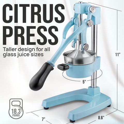 Zulay Kitchen blue citrus squeezer in action for everyday recipes